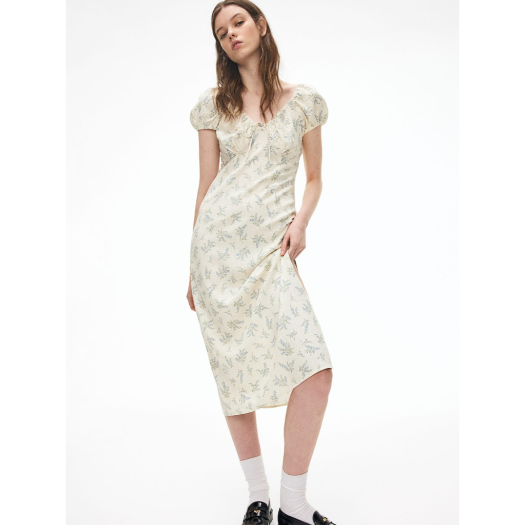 Dress Panjang Wanita Bahan Linen-Blend HM Tie-Detail Maxi Dress - 2425