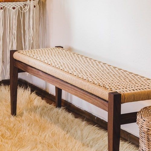 Bench Rotan, Kursi Bench Kayu Jati Kombinasi Rotan,    Kursi Bangku