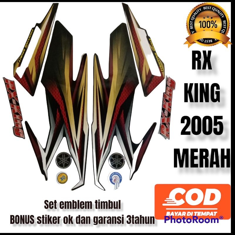 striping rx king 2005 merah set emblem timbul, stiker lis body rx king 2005 merah komplit emblem tim