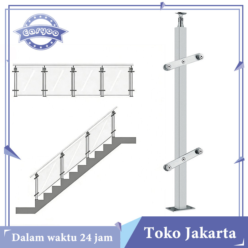 Railing Tangga Kaca Hollow 85cm Railing Tangga Stainless Kaca Minimalis Tiang Sus 304