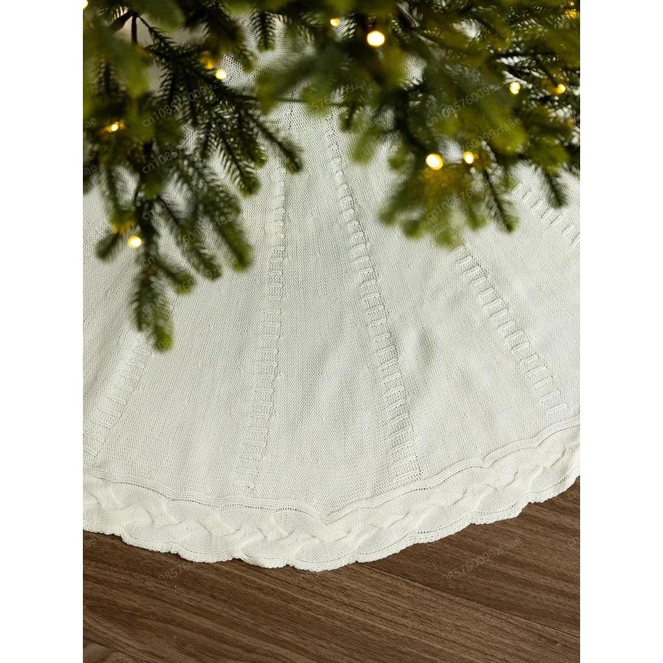 Christmas 120CM Knitted Christmas Tree Skirt, Tree Bottom Ornament, Cushion Red Blanket