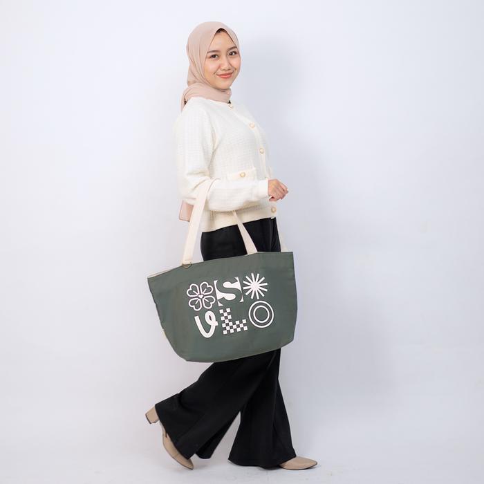 SOVLO Daily Tote Bag Zipper - Tas Kerja Wanita - Tote Bag Kuliah, Kerja, - SOVLO GREEN