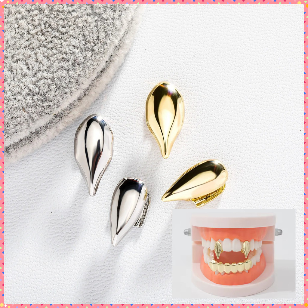 Hip Hop Taring Vampir Eropa Dan Amerika Halloween Lucu Populer Emas Asli Dilapisi Gigi Harimau Kecil