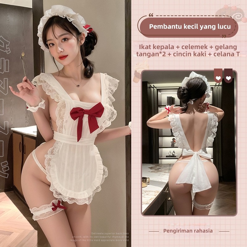 Lingerie Sexy Kostum Maid Putih Cosplay Baju Seksi Wanita Hot Baju Haram Dress Seksi 40-70KG