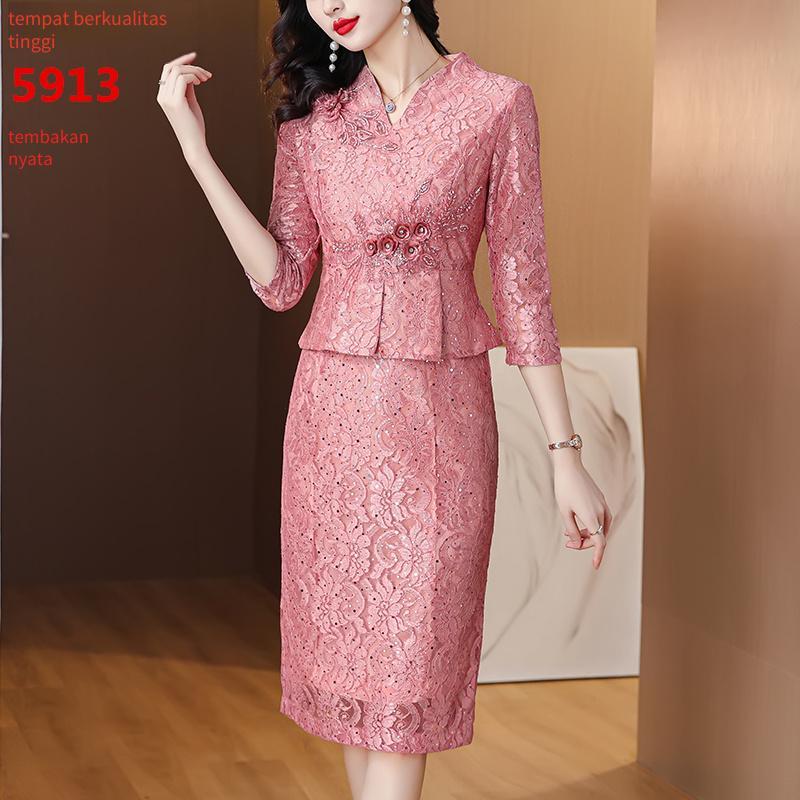 202512v Pakaian Pesta Pernikahan Model Baru Gaun Pesta Merah Muda Gaun Lengan Panjang