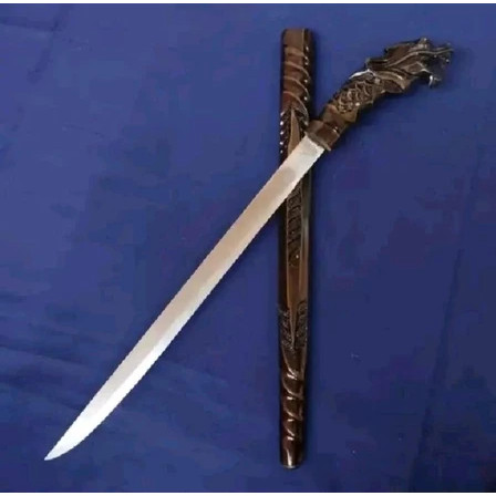 (COD) Golok Tongkat Baja Ukir Naga 50cm (AMAN SAMPE TUJUAN)