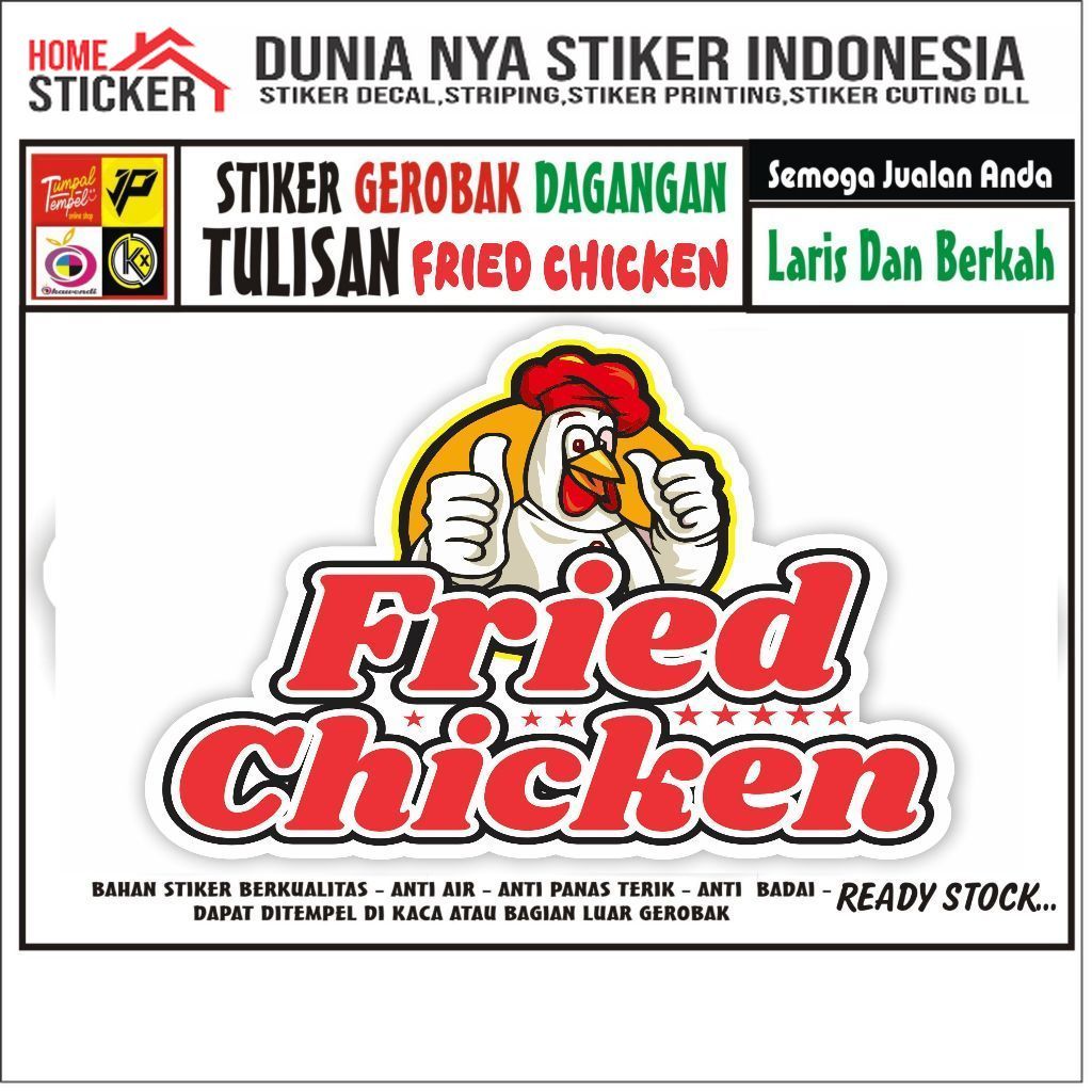 Stiker Cutting Kaca Gerobak Tulisan Fried Chiken/ Nama Toko / Nama Usaha