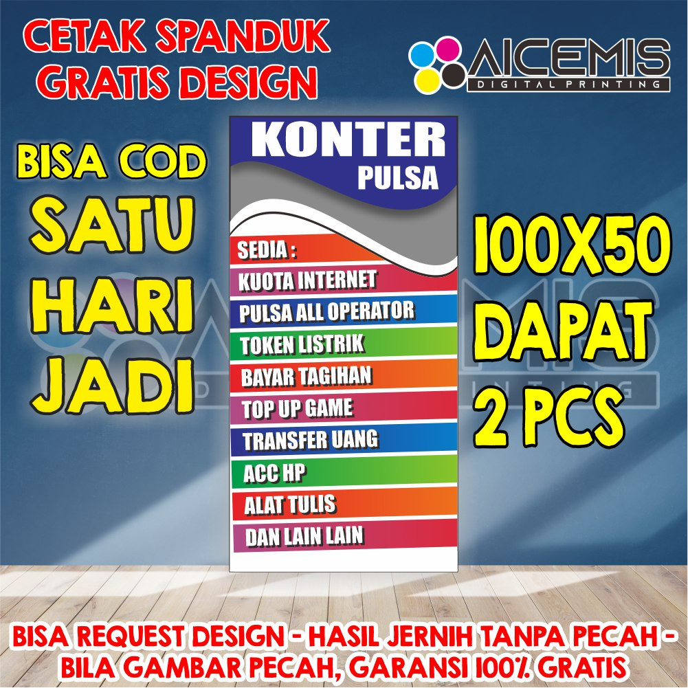 spanduk 1 hari jadi / spanduk banner etalase konter pulsa / spanduk konter hp / banner konter pulsa 