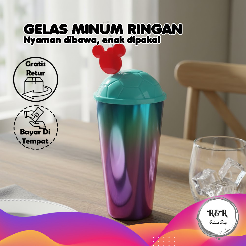 Tumbler Plastik Gradasi Rainbow Tumbler Plastik Aesthetic Botol Minum Gradasi Kekinian dengan Sedota