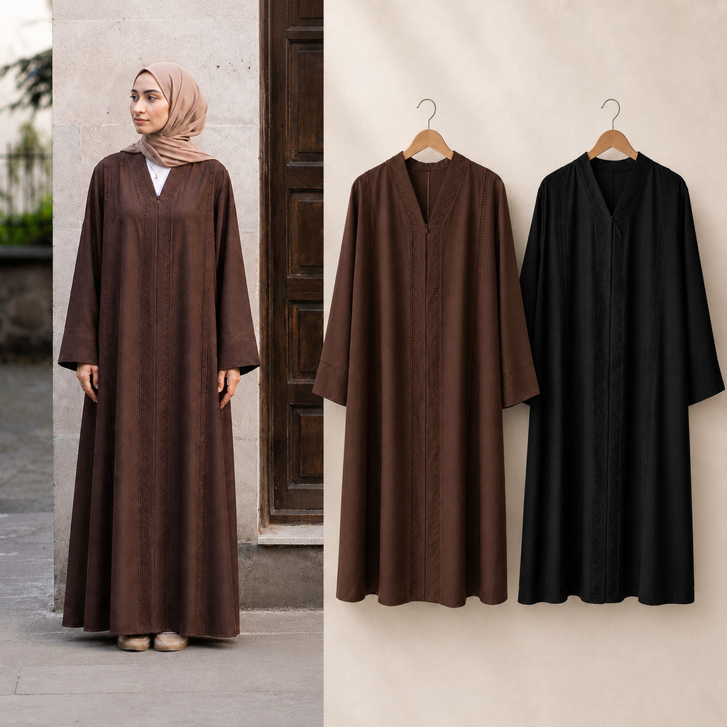 Almeera Abaya Premium |  Gamis Polos Payet Muslimah Jumbo
