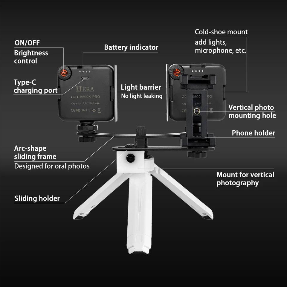 HERA MK-019 Kit Fotografi Cahaya untuk Smartphone, Foto Vertikal & Horizontal Bebas Refleksi dan Gam