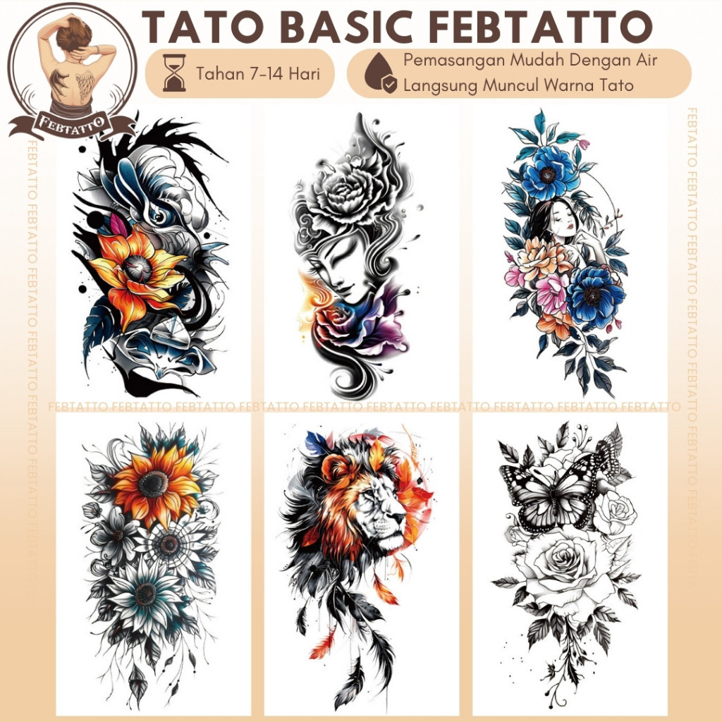 TERBARU Stiker Tato Temporer Tahan 1-2 Minggu 11x21cm Tatto Temporary Semi Permanent bunga berwarna 