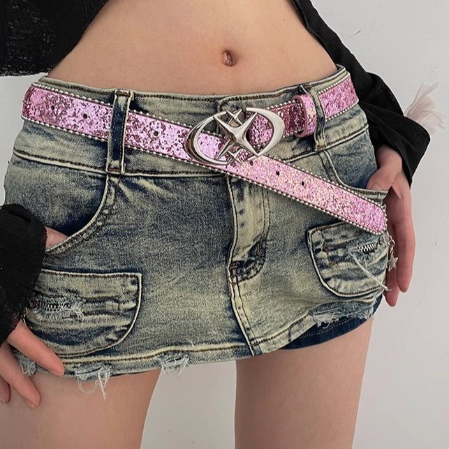 Sabuk Pink Barbie Baru untuk Wanita, Sabuk Dekoratif Serbaguna untuk Celana Jeans