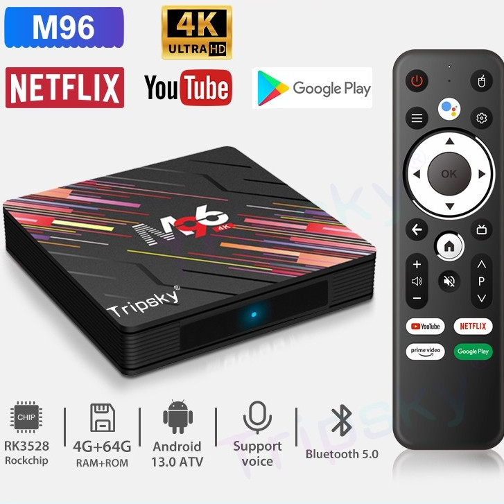 JNDTECH M96 Android tv box Ram 4gb Rom 64gb Remote Voice Support Bluetooth Tv Box Android 10 4K FULL
