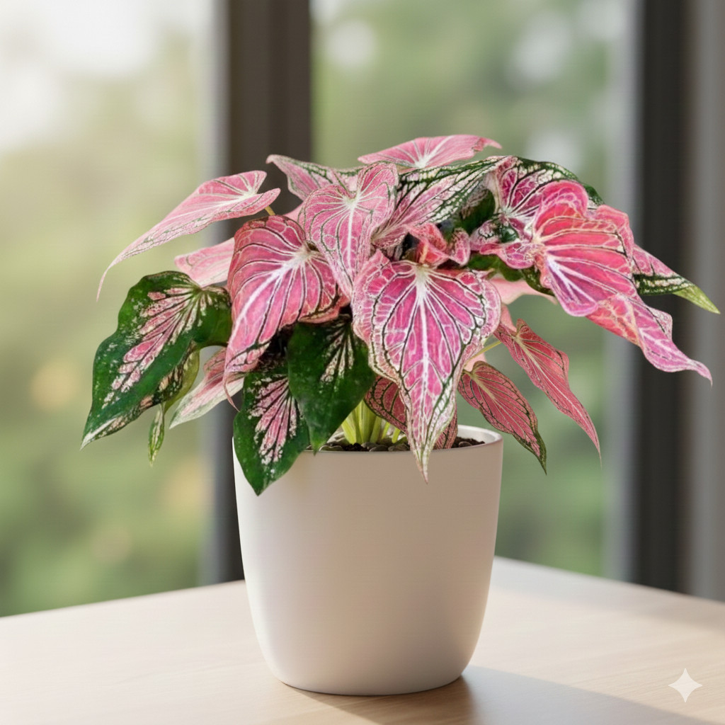 TANAMAN FULLMEDIA tanaman hias Keladi Wayang Batik Premium -{Caladium} Daun Bergaris - Unik & Klasik