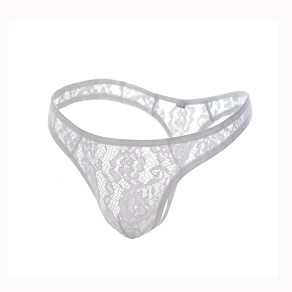 Men's lace thong briefs white breathable thong