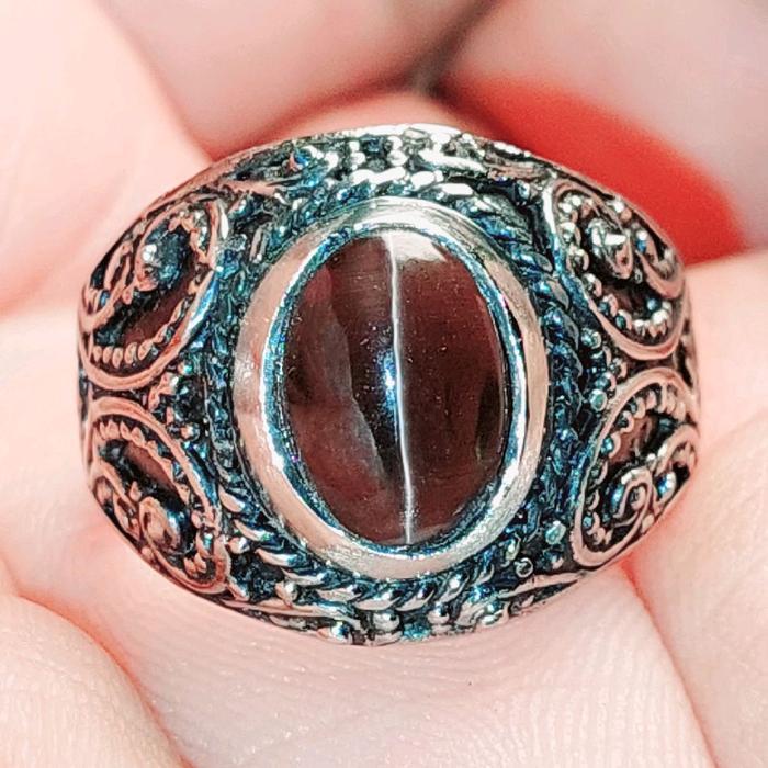 Cincin batu permata silimanite cat eye srilanka / akik mata kucing asli natural alam