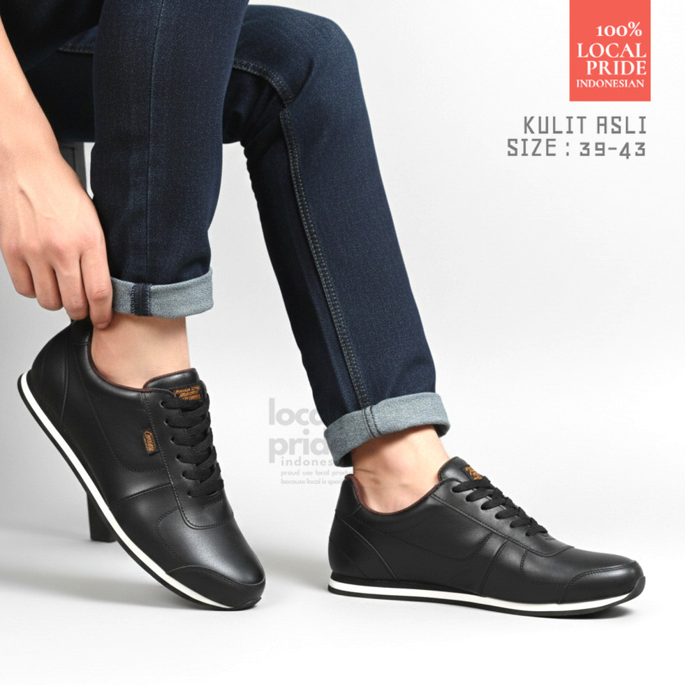 CEVANY Sepatu Sneakers Casual Kulit Asli Pria - Flying Black