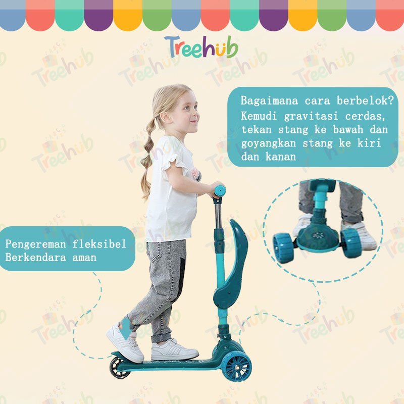 Mainan anak Treehub 3in1 Scooter Anak Skuter Otoped Sepeda Duduk 3 Roda Multifungsi Ada Musik Lagu L