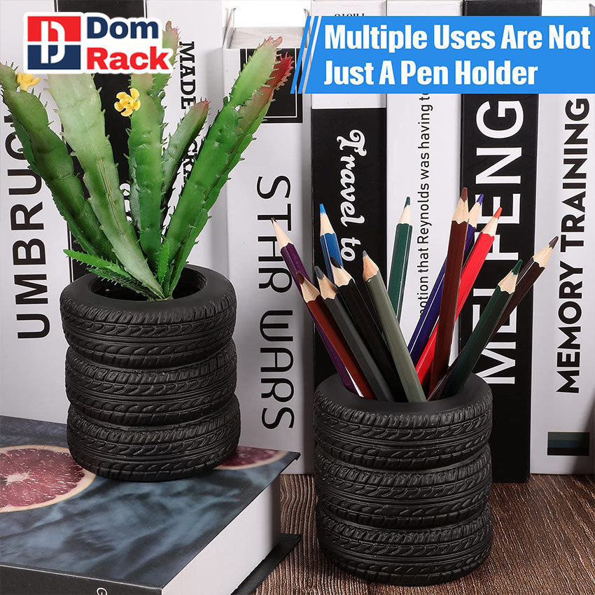 DOM RACK Tempat Pensil Meja Unik Penstand Bucket Pen Karet Bentuk Ban Pen Holder Ember Retro Tabung 