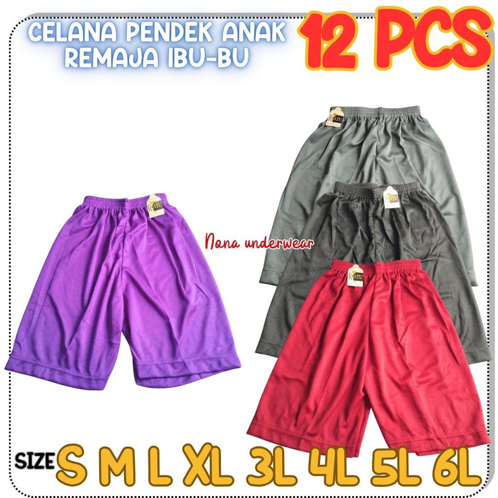 6 Pcs dan 12 Pcs Celana Pendek Anak Remaja Wanita Bahan Strit TK SD SMP SMA Ibu Ibu Lembut READY STO