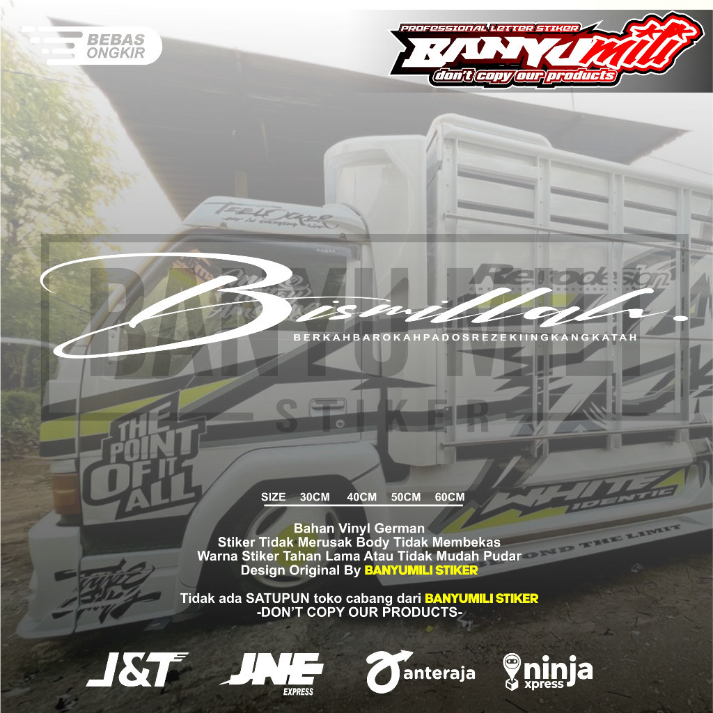 Stiker truk bismillah cutting variasi kaca mobil pickup truk sitcker kaca bismillah