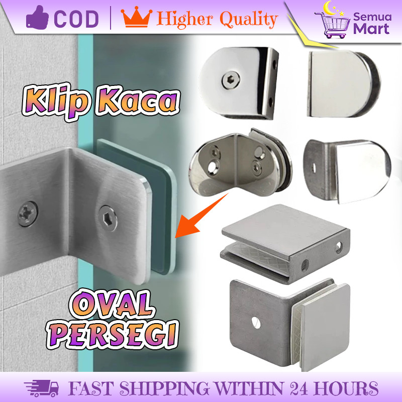 40MM Jepitan Kaca Ambalan Stainless - Oval & Kotak Tatakan Penyangga Kaca Railing Tangga Balkon Kaca