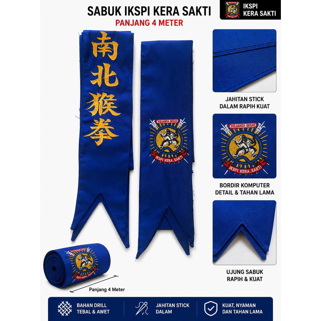 SABUK DUPLIKAT BAHAN DREEL IKSPI KERA SAKTI  PANJANG 3 & 4 METER, SABUK GANTI LATIHAN PREMIUM BES SE