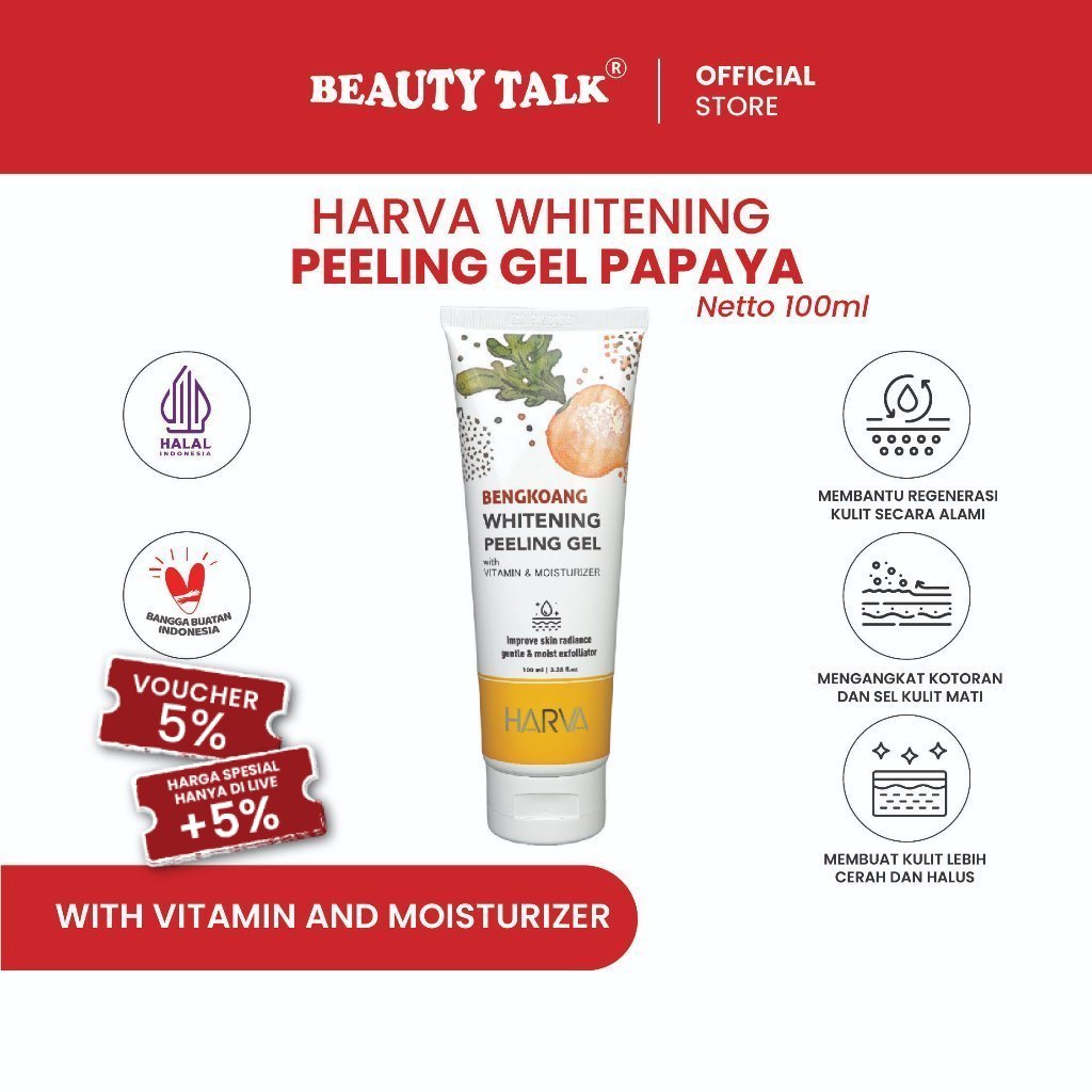 HARVA Peeling Gel (Bengkoang & Papaya) - 100ML | Ekfoliating Gel Pengangkat Perontok Daki Glowing