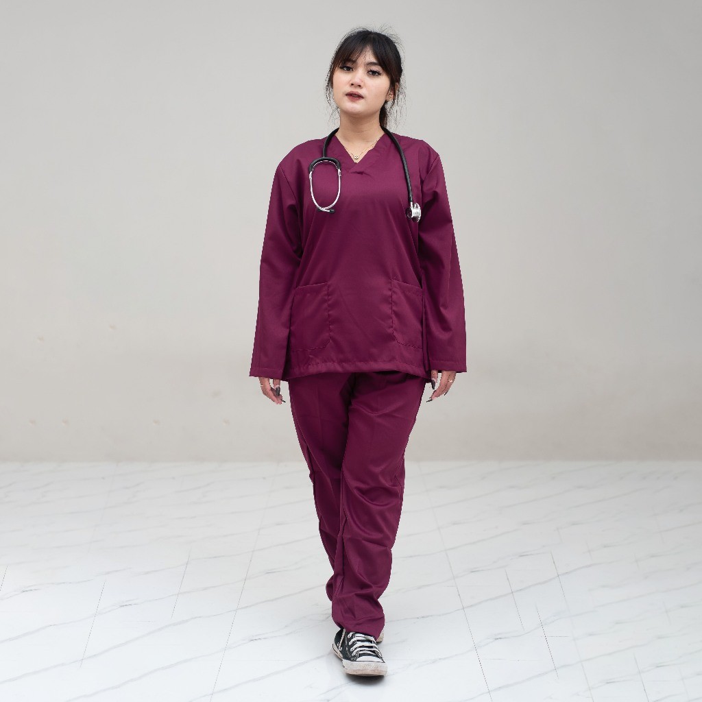 BLOROXCIN MIKAMIKO - Baju OK DOKTER [GRATIS BORDIR NAMA] Lengan Panjang SCRUB PERAWAT STENEN BIDAN M