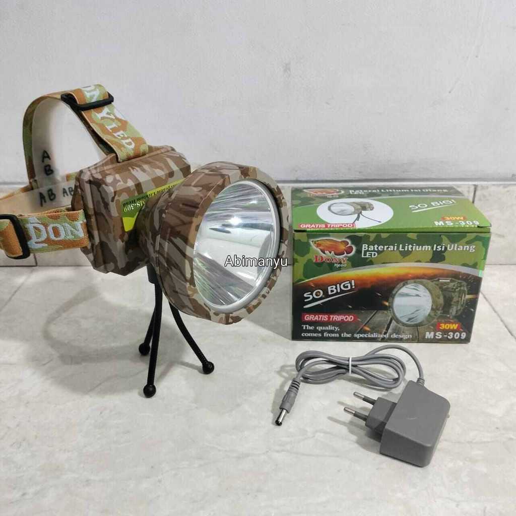 senter kepala dony 30 watt kepala jumbo ms-309 body loreng diameter 10cm 3pcs baterai 7800mAh tahan 