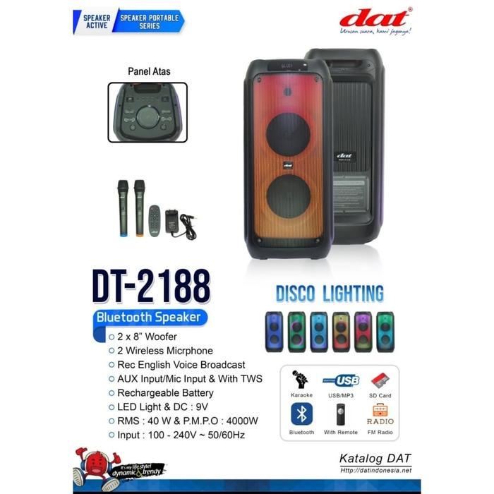 New Portable Speaker Bluetooth DAT Double 2x8" inchi+2MIC 2188 *MEDAN*