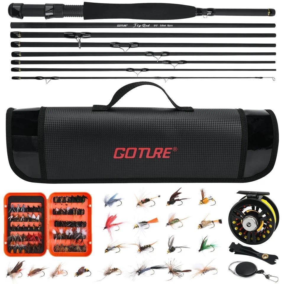 Goture Fly Fishing Rod Set Carbon Fiber Fly Rod with Line Lures Reel for Trout Carp Fishing Tackle w