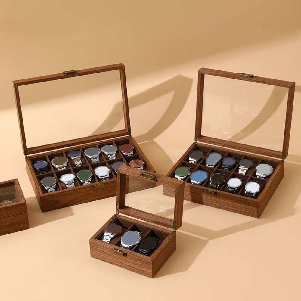 12361012 Slots Watch Storage Box Walnut Wood Soft Watch Pillow Watch splay Box Transparent Glass Ret