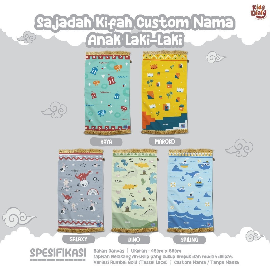 Sajadah Kifah Minimalis Anak Custom Nama Minimalis Kanvas Sajadah Muslim Premium,  Ringan, Travel, C
