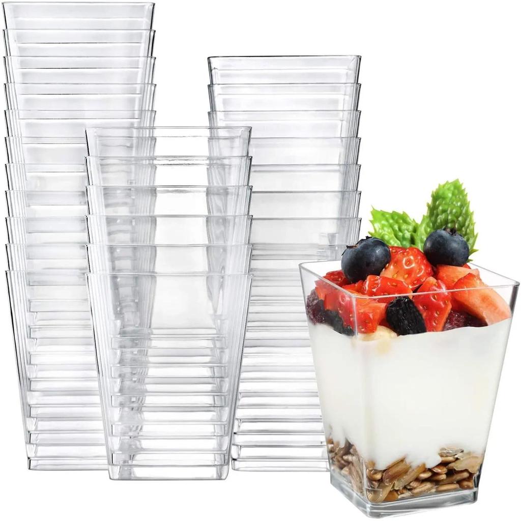 50Pcs sposable Plastic Mousse Cup Ladder Shaped Cup Pudng Cup Dessert Cake Cup Appetizer Jelly Yogur