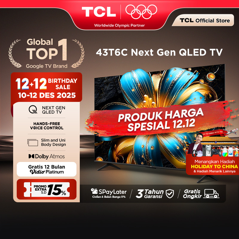 TCL Next Gen QLED 43 inch T6C - 4K Google TV - HVA Panel - HDR 10+ - Dolby Vision & Atmos - Google A