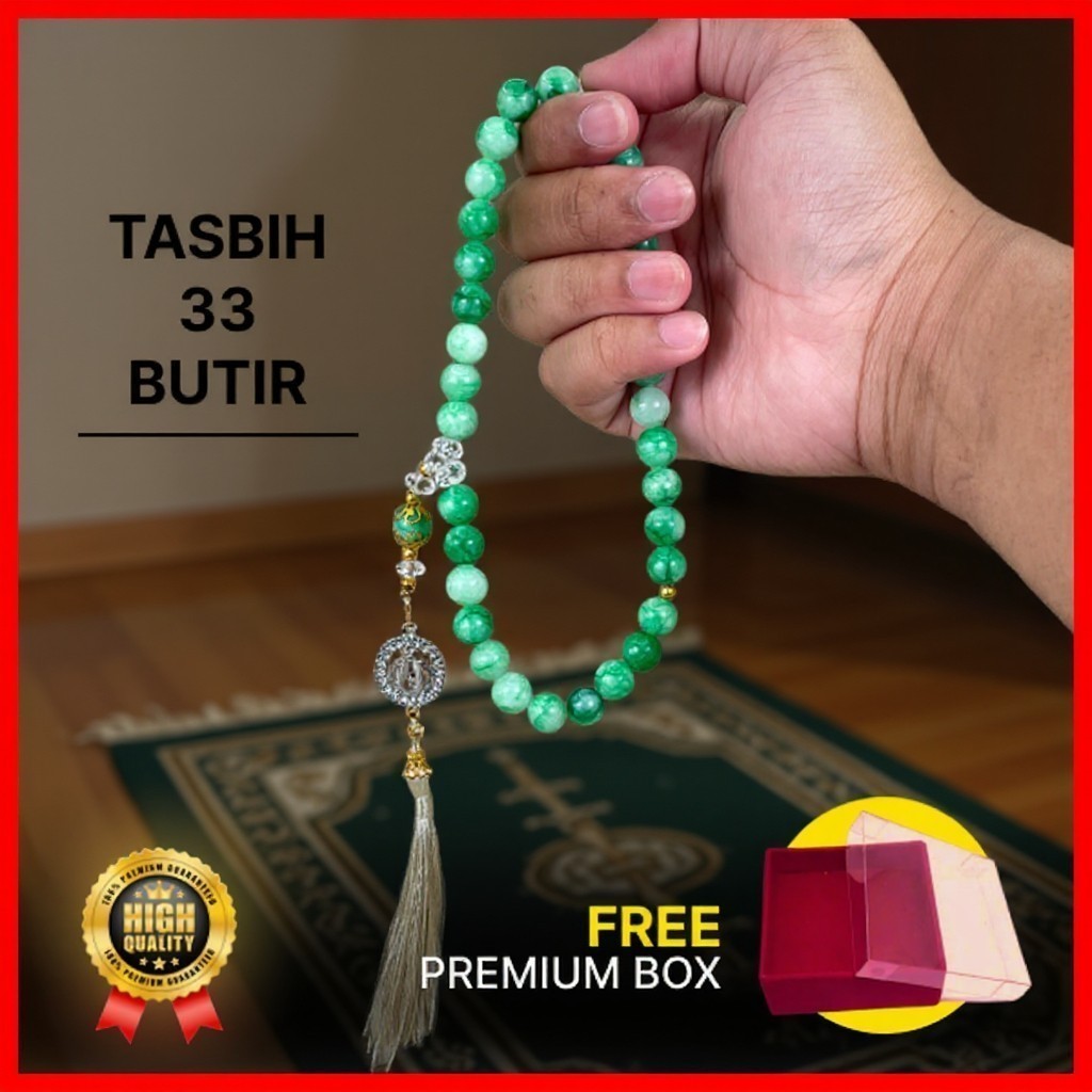 Tasbih Giok Hijau Muda - Kado Anniversary Pernikahan + Box Eksklusif & Kartu Ucapan