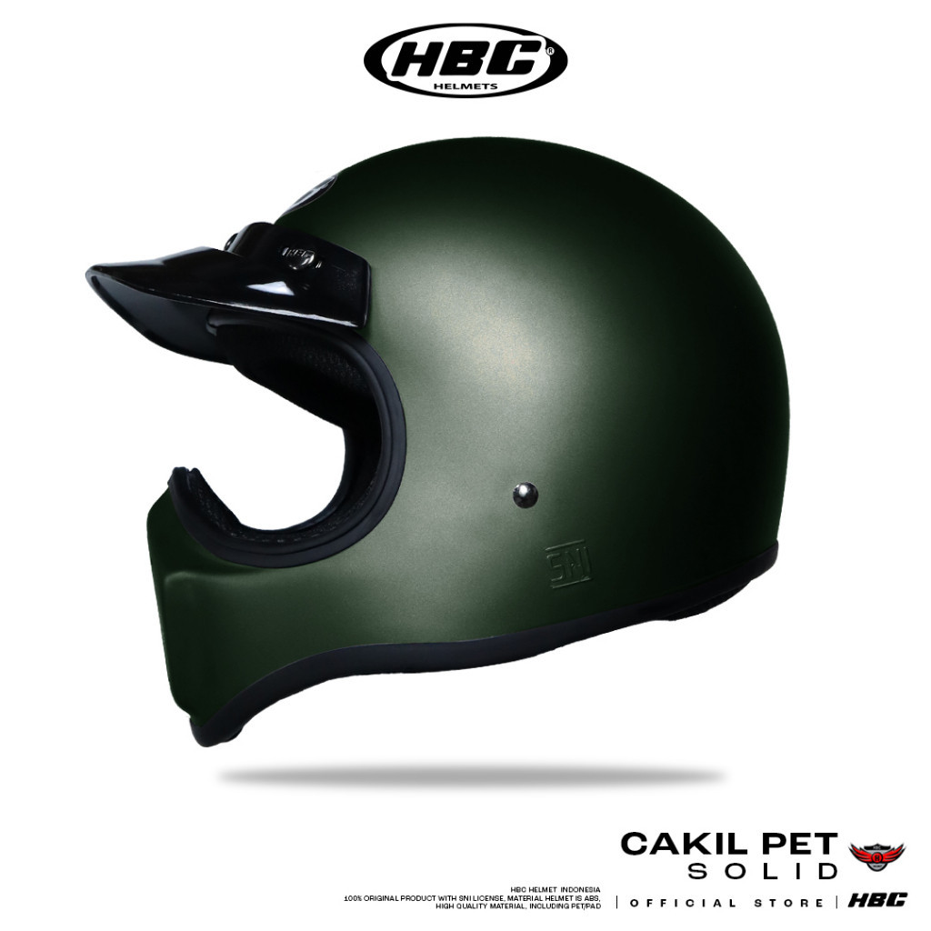 HBC HELM CAKIL PET | SOLID ARMY DOFT | HELM RETRO FULLFACE