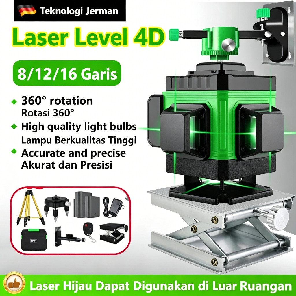 WOKER.ID COD Laser level 4D Waterpass laser multifungsi Laser waterpass  meteran laser level hilda 8
