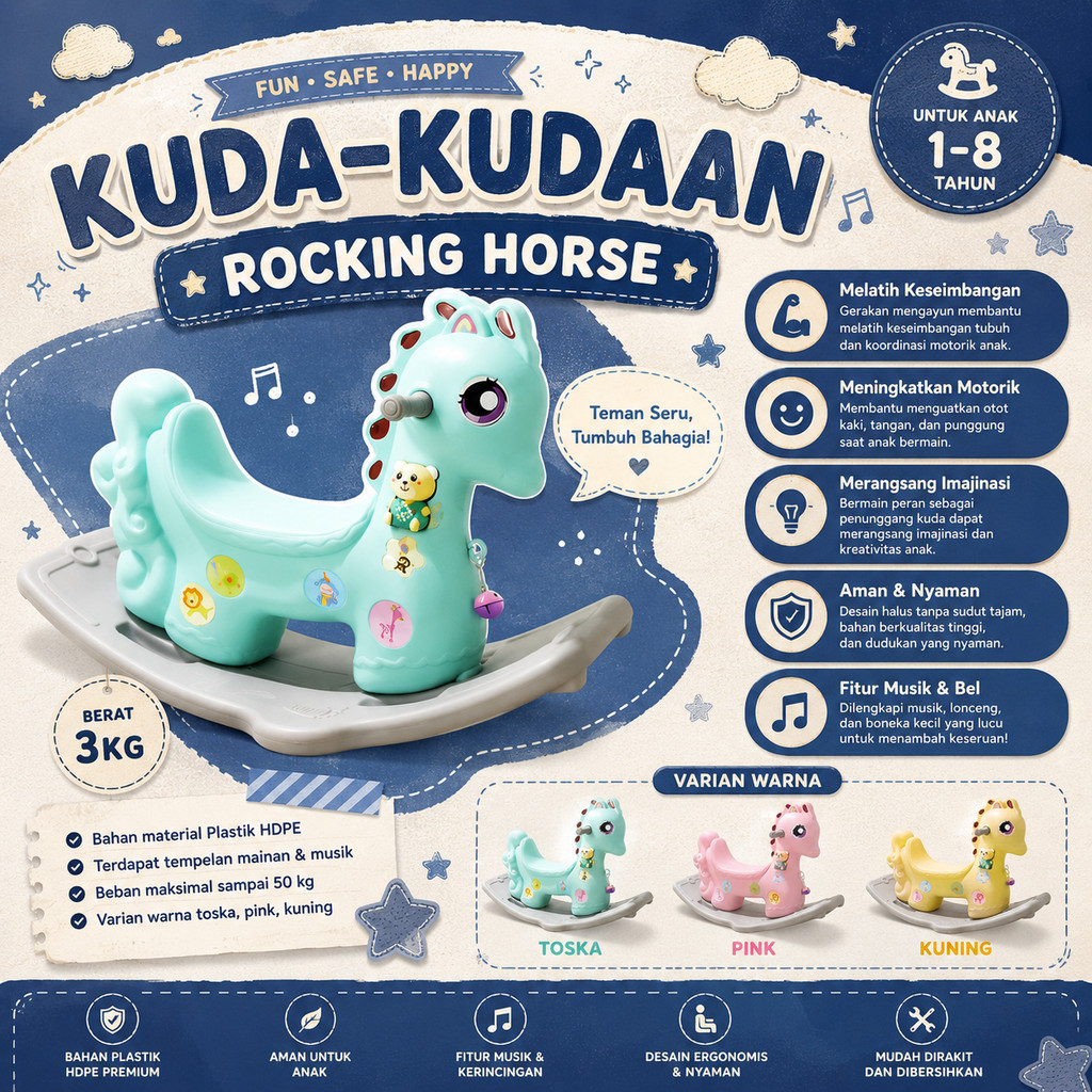 MOLION Mainan Anak Kuda Kudaan Mainan Kuda Rocking Horse 001-M1005 .