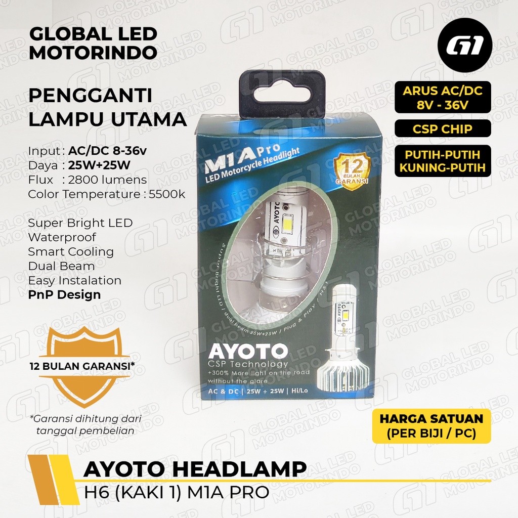 AYOTO Lampu Depan (Headlamp)  H6 LED M1A Pro AC DC Untuk Motor Matic / Bebek