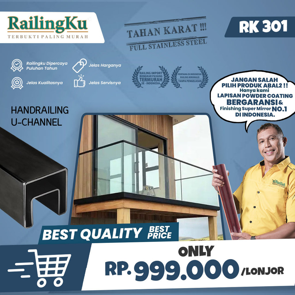 NEW RAILING : Railingku Frameless Glass Railing Handrailing RK 301