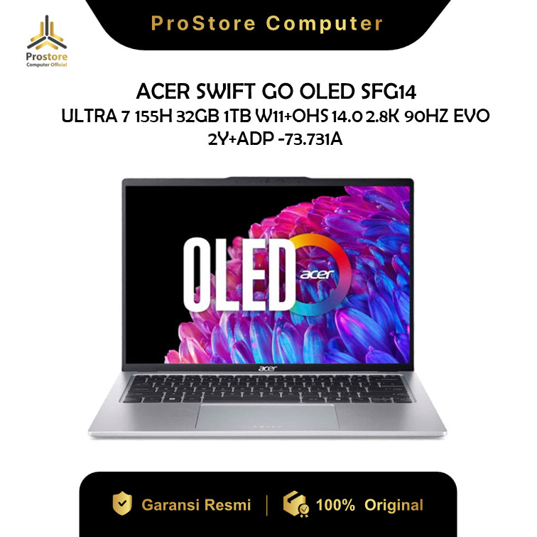 LAPTOP ACER SWIFT GO OLED SFG14 INTEL ULTRA 7 155H 32GB 1TB SSD W11+OHS 14" 2.8K 90HZ EVO 2Y+ADP