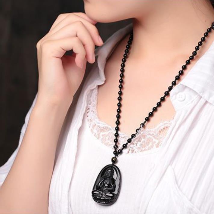 Kalung Buddha Obsidian Hitam Feng Shui | Liontin Dewa Buddha Pelindung Shio Anjing & Babi | Lucky Ne