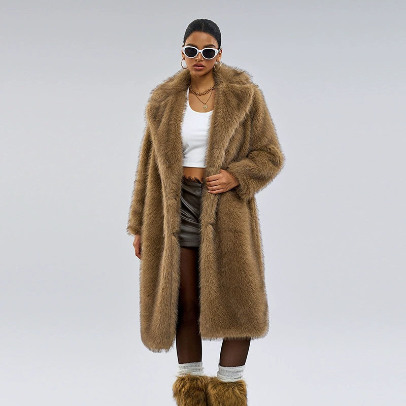Fox Fur Imitation Women's Fur Coat 2025 New Winter Fur & Faux Fur Coat Fashion Lapel Solid Color Cas