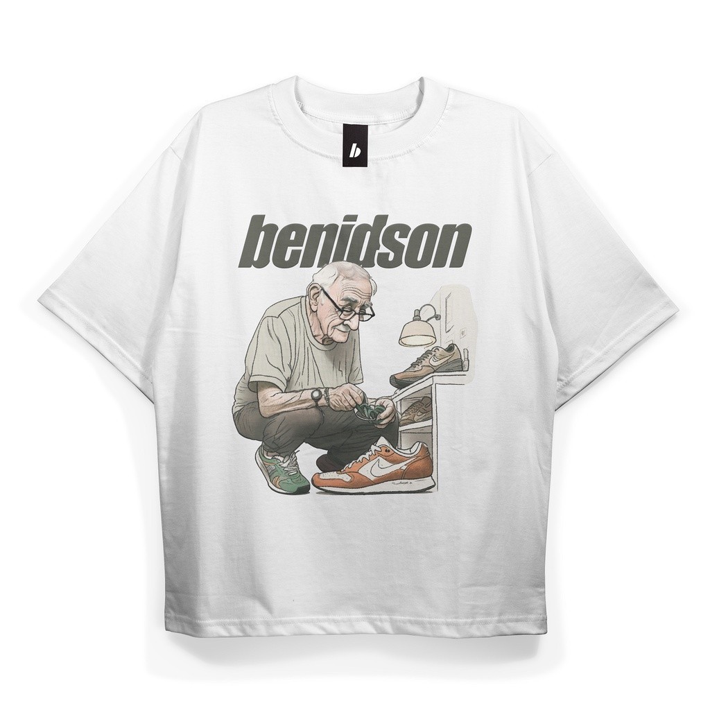BENIDSON Oversized Tshirt white Old Shoes | Kaos Pria | kaos cetak oversized