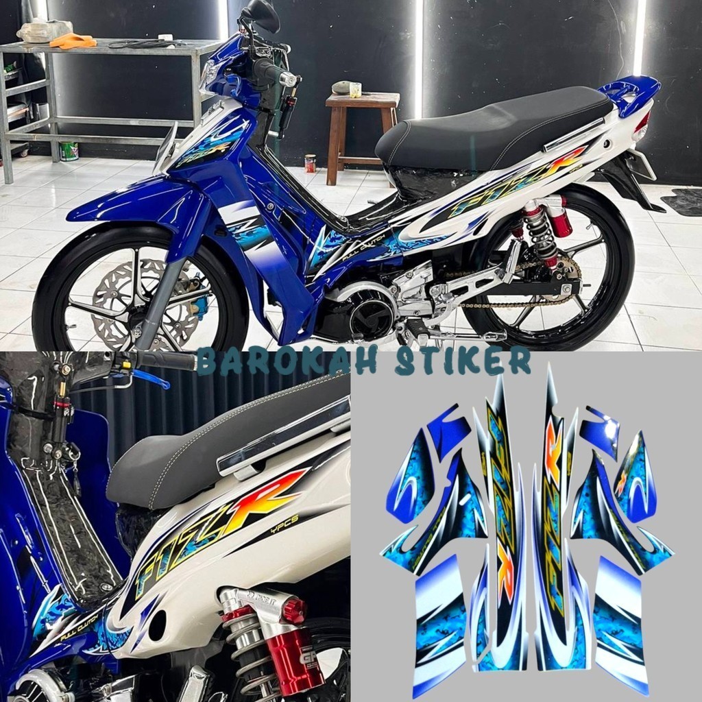 STRIPING STICKER LIST MOTOR YAMAHA FIZ R ZR 2004 2005 BIRU PUTIH FULL BODY