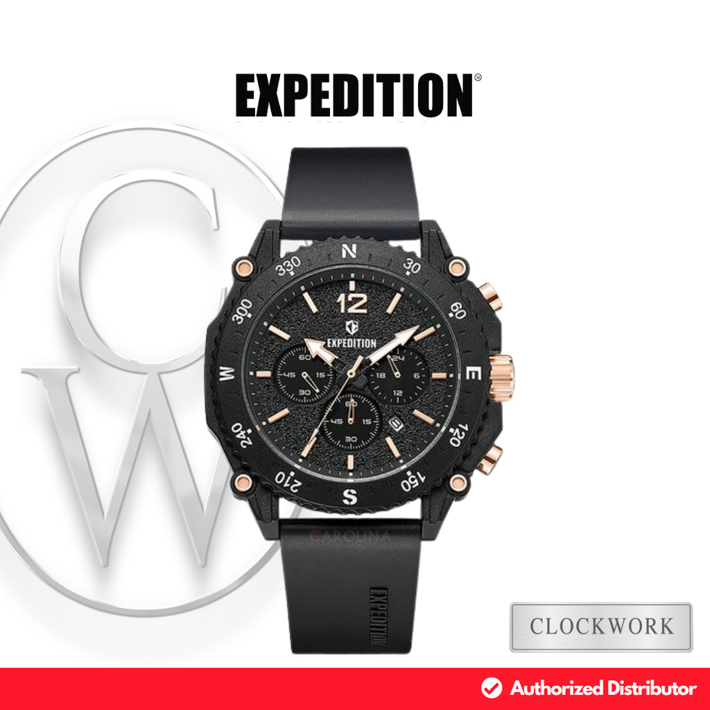 Jam Tangan Pria Expedition Chronograph E 3009 ECRRGBA Eco Ceramic Karet Sporty Hitam Rosegold