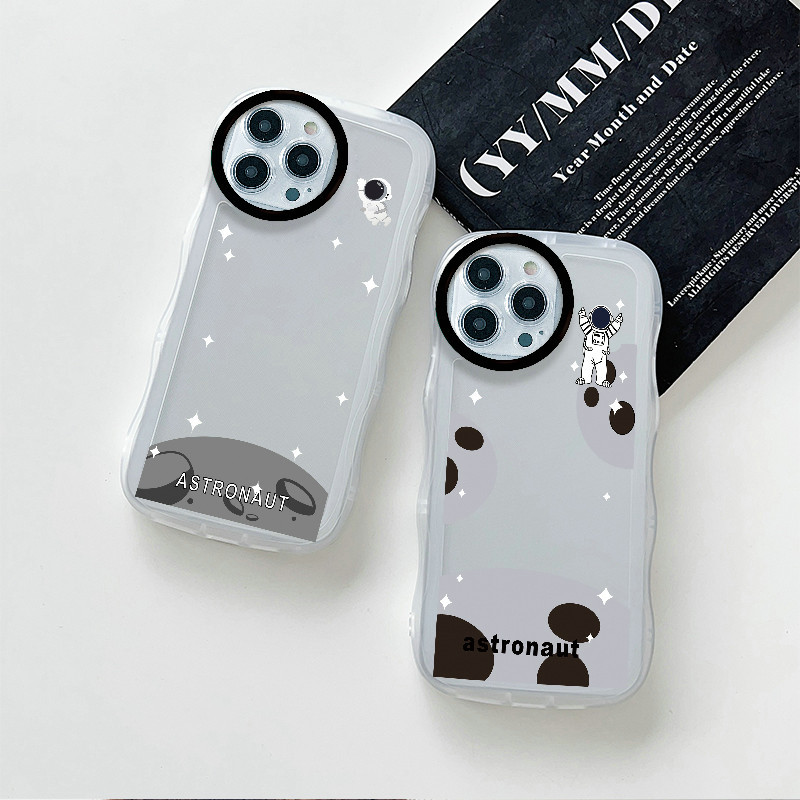 Gelombang Transparan Casing Motif Seorang Astronot Untuk iPhone 15 14 13 12 11 Pro X XR Xs Max 6 6s 
